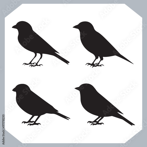 Wallpaper Mural Set of Sparrow bird silhouette collection, Sparrow flying design, bird black silhouettes of different kinds sparrow vector flat isolated Torontodigital.ca