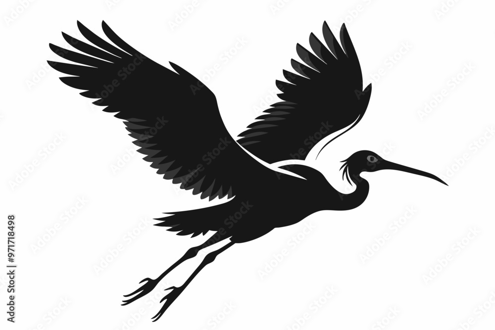 Obraz premium Flying ibis vector illustration silhouette black black vector art illustration