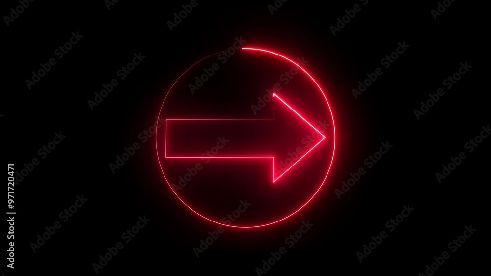 directional neon arrow icon within neon circle animation on isolated black background directional neon arrow icon within neon circle animation on isolated black background