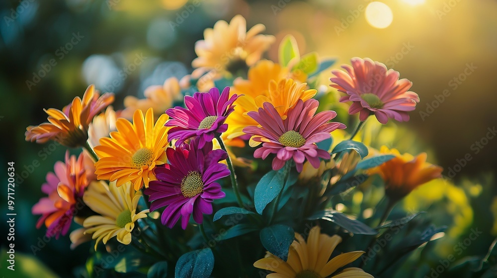 multicolored flower bouquet blooming in a garden multicolored flower bouquet blooming in a garden