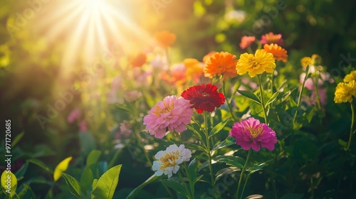 multicolored flower bouquet blooming in a garden