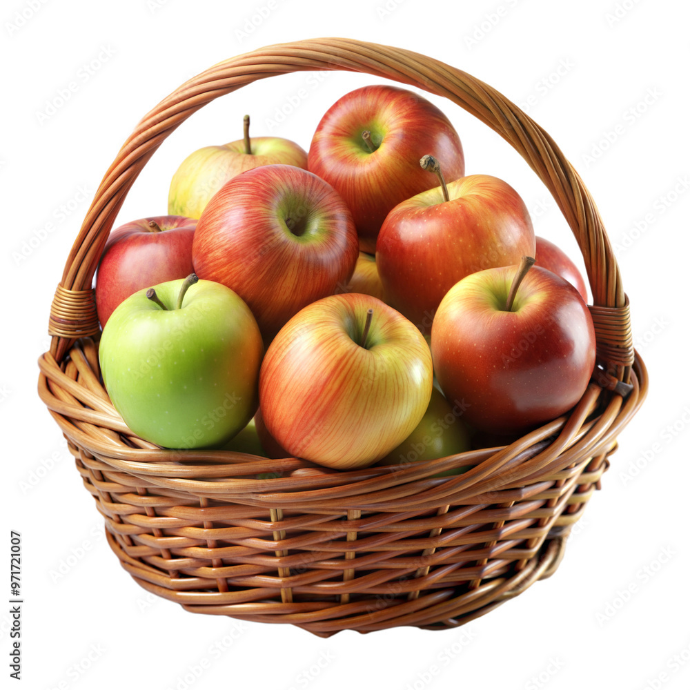 A basket full of apples and pure fruits with a transparent design A basket full of apples and pure fruits with a transparent design
