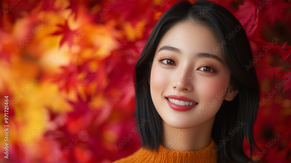紅葉と日本人女性