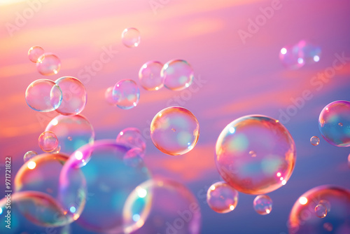 Floating soap bubbles in the air