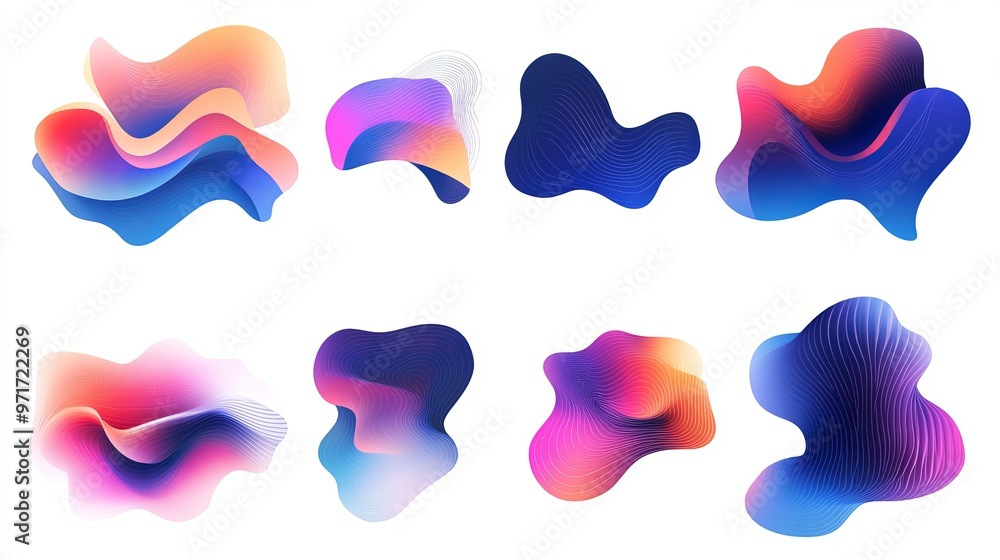 Set of modern abstract graphic elements including dynamic colored forms and lines Gradient banners with flowing liquid shapes suitable for logo flyer or presentation design Set of modern abstract graphic elements including dynamic colored forms and lines Gradient banners with flowing liquid shapes suitable for logo flyer or presentation design