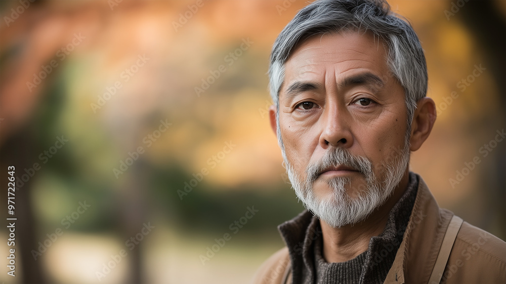 秋の落ち着きに包まれた男性 秋の落ち着きに包まれた男性