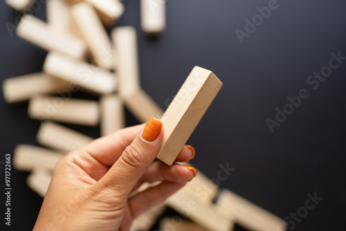 Pile of small wooden blocks for Jenga table game	