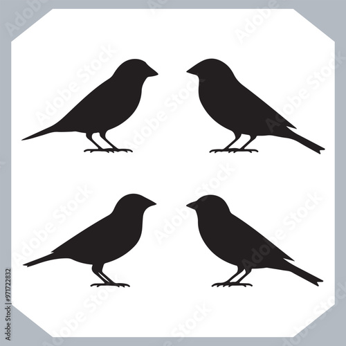 Wallpaper Mural Set of Sparrow bird silhouette collection, Sparrow flying design, bird black silhouettes of different kinds sparrow vector flat isolated Torontodigital.ca
