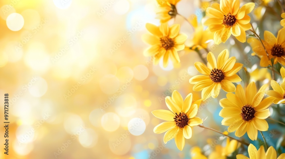 Naklejka premium Beautiful yellow flowers in a sunny garden