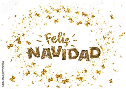 Wallpaper Mural Feliz Navidad Happy New Year Spanish 3d abstract golden metallic sequins lettering with confetti background. Isolated on the white. Vector holiday illustration. Concept greeting card, banner. Torontodigital.ca