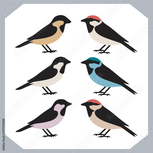 Wallpaper Mural Set of Sparrow bird silhouette collection, Sparrow flying design, bird black silhouettes of different kinds sparrow vector flat isolated Torontodigital.ca