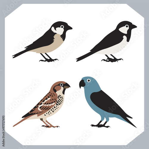 Wallpaper Mural Set of Sparrow bird silhouette collection, Sparrow flying design, bird black silhouettes of different kinds sparrow vector flat isolated Torontodigital.ca
