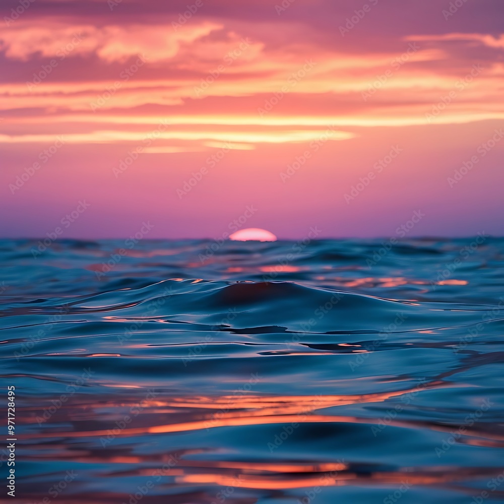 Fototapeta premium Sunset on the ocean. beautiful bright sky, reflection in water, waves.