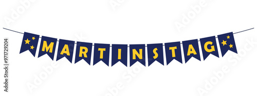 Martinstag bunting, Saint Martin's day in Germany, dark blue pennants and yellow letters, party banner, panoramic vector decoration photo