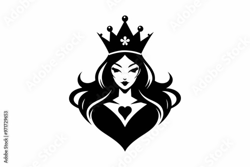 Hearts queen silhouette logo black vector art illustration 