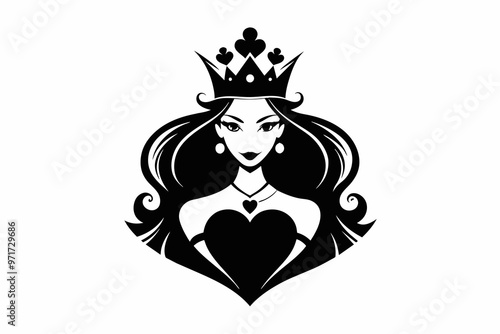 Hearts queen silhouette logo black vector art illustration 