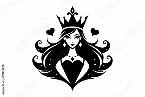 Hearts queen silhouette logo black vector art illustration 