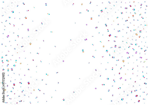 Christmas, new year, birthday party card or banner template with abstract silver elements background. Falling down scattered iridescent confetti background. Vector illustration