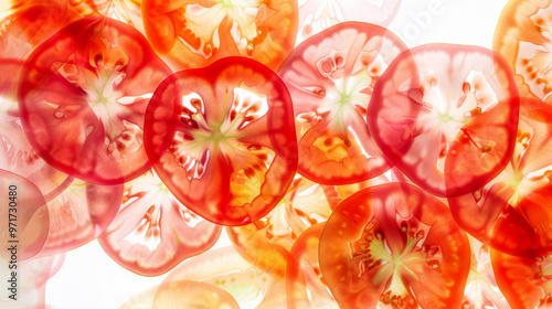 Digital image of  tomato slices with a translucent, x-ray effect.