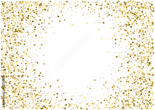 Christmas, new year blank space card template with abstract golden star shaped scattered confetti background