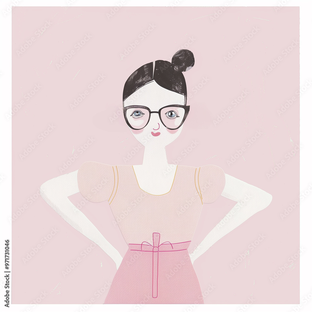 Birthday or Women's Day greeting card – portrait of a hipster girl on a pink background. Illustration, sketch. Birthday or Women's Day greeting card – portrait of a hipster girl on a pink background. Illustration, sketch.