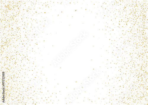 Christmas, new year card template with abstract scattered golden confetti background. Blank space template for banners, cards