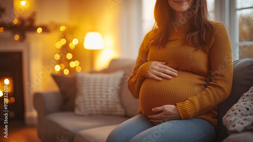 obstetrician gently touches a pregnant belly, symbolizing care and support. The image conveys the deep emotional connection and sensitivity surrounding pregnancy and related issues photo