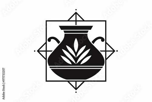 Linear image of a ceramic pot in a square symmetric vector art illustration