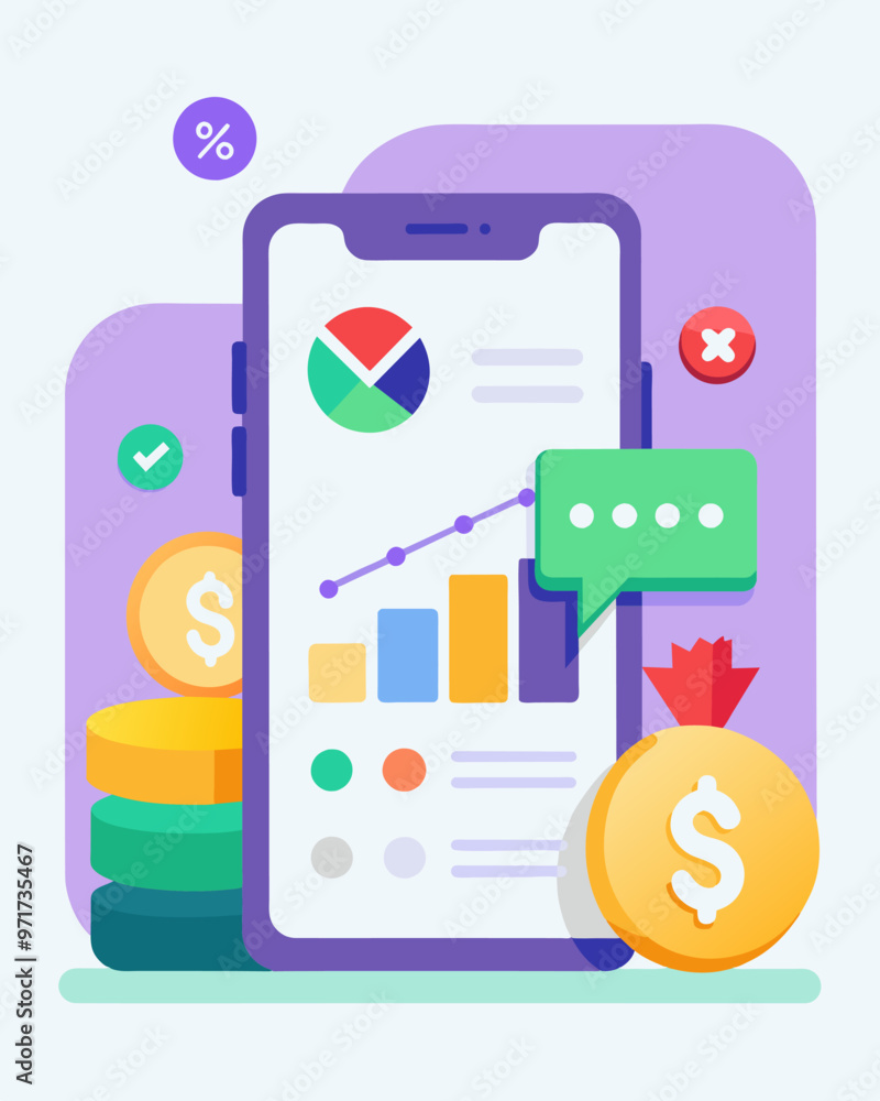 A screenshot of a budgeting app showing a decrease in spending after canceling unnecessary subscriptions.. Vector illustration A screenshot of a budgeting app showing a decrease in spending after canceling unnecessary subscriptions.. Vector illustration