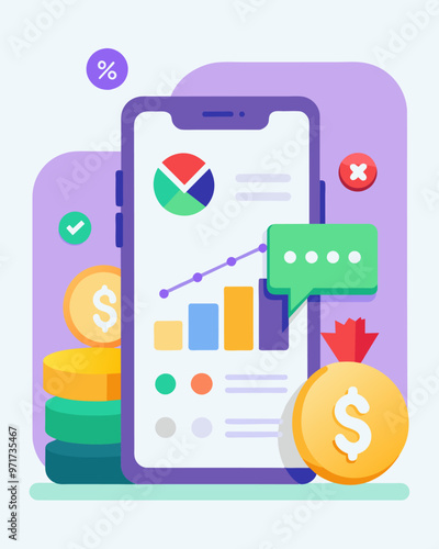 A screenshot of a budgeting app showing a decrease in spending after canceling unnecessary subscriptions.. Vector illustration