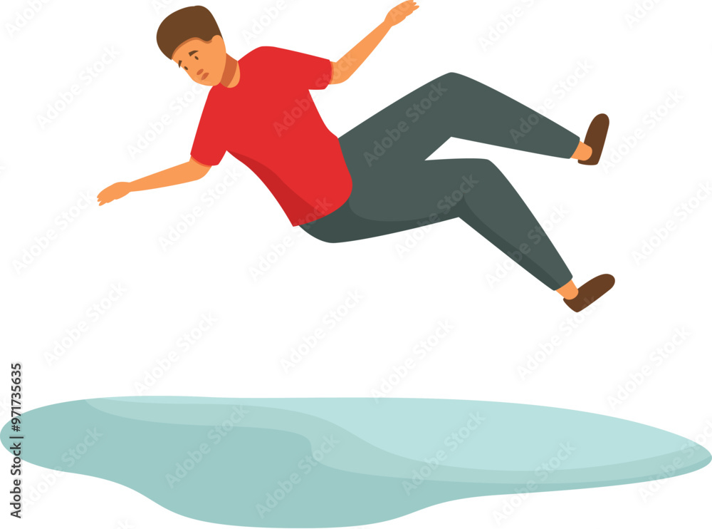 Young man is falling down after slipping on a wet floor Young man is falling down after slipping on a wet floor