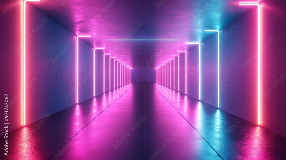 Abstract neon corridor with pink and blue lights. Abstract neon corridor with pink and blue lights.