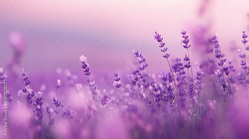 Naklejka premium A soft, blurred lavender field background with a large, open space for text