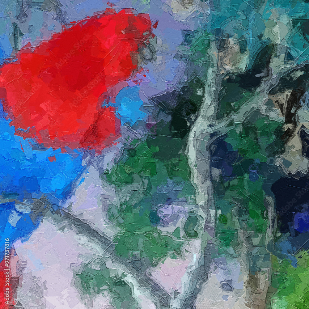 Fototapeta premium Oil paintings and various flowers, leaves, birds, lotus leaves, lotus flowers, parrots, forests, streams, beautiful scenery
