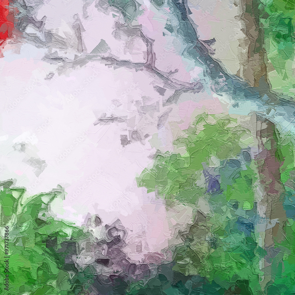 Naklejka premium Oil paintings and various flowers, leaves, birds, lotus leaves, lotus flowers, parrots, forests, streams, beautiful scenery