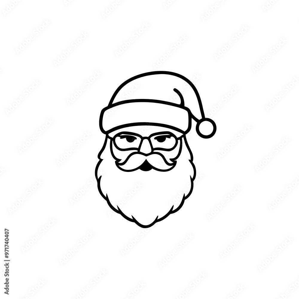 Santa Claus face wearing glasses and a festive hat in a unique line art style
Santa Claus face wearing glasses and a festive hat in a unique line art style
