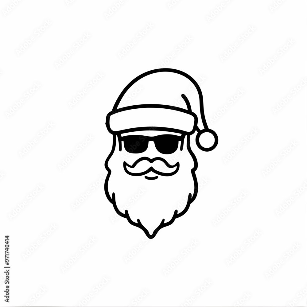 Stylish Santa Claus face with sunglasses and a festive hat in a minimalist line art style
Stylish Santa Claus face with sunglasses and a festive hat in a minimalist line art style