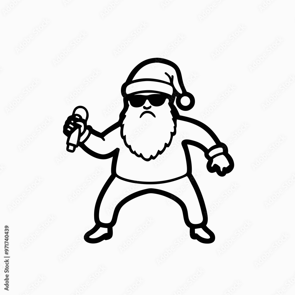 Singing Santa Claus with sunglasses holding a microphone on a white background with copy space
Singing Santa Claus with sunglasses holding a microphone on a white background with copy space