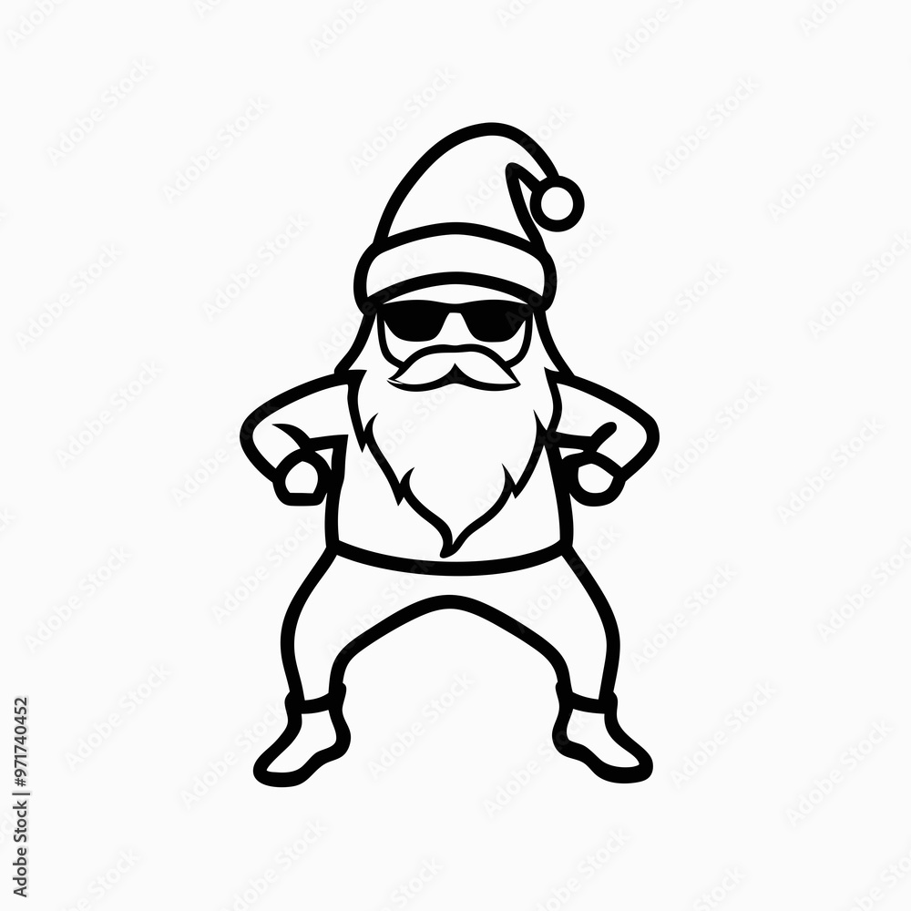 Naklejka premium Dancing Santa Claus in sunglasses striking a pose on a white background with copy space 