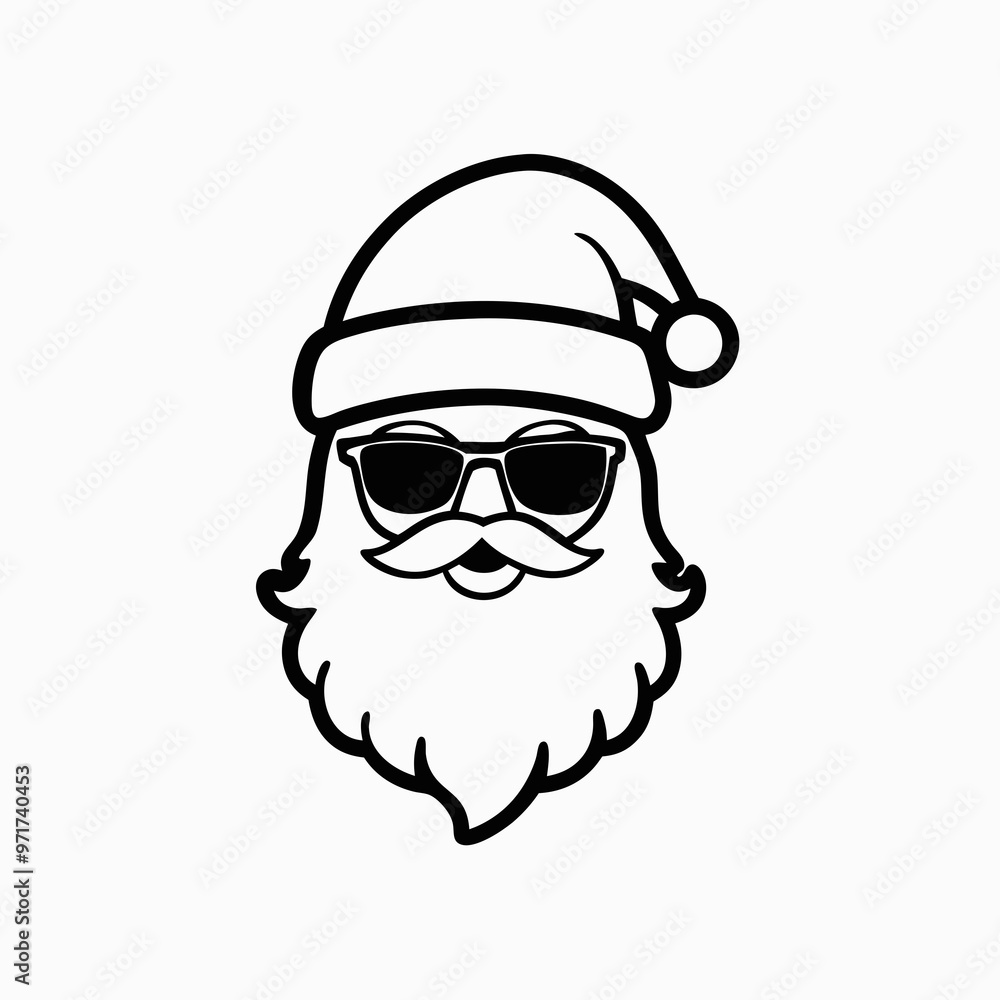 Cool Santa Claus face sporting sunglasses and a festive hat in a clean line art design
Cool Santa Claus face sporting sunglasses and a festive hat in a clean line art design