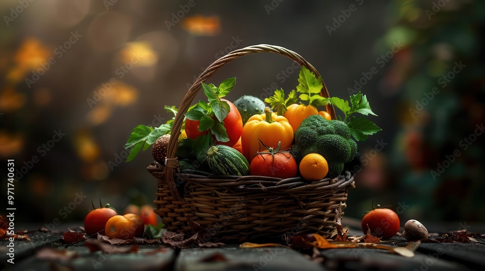 Harvested vegetables in a rustic basket, fresh and abundant, Botanical, Earth tones, Photograph, Garden bounty Harvested vegetables in a rustic basket, fresh and abundant, Botanical, Earth tones, Photograph, Garden bounty