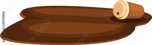 Disposable coffee cup lies on its side, surrounded by a large brown stain