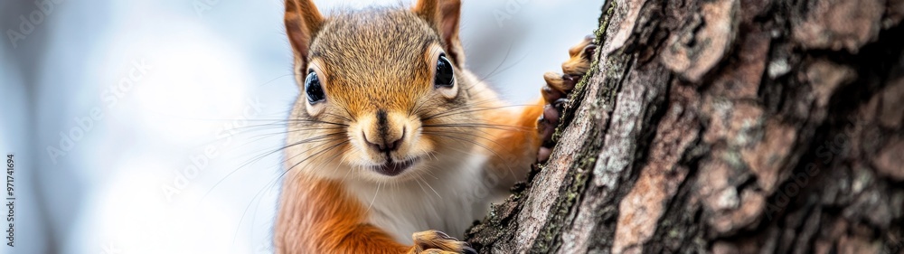 Curious Squirrel on a Tree, a full-body portrait showcasing a playful squirrel perched on a tree branch against a clean white backdrop, highlighting its inquisitive nature. Curious Squirrel on a Tree, a full-body portrait showcasing a playful squirrel perched on a tree branch against a clean white backdrop, highlighting its inquisitive nature.
