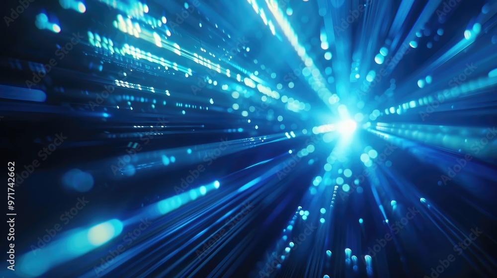 Obraz premium Abstract, science, futuristic, energy technology concept. Digital image of light rays, stripes lines with blue light