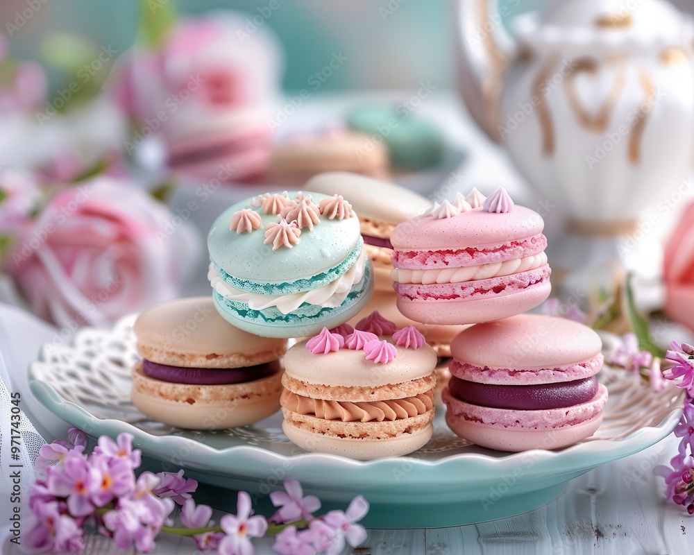 Pastelcolored macarons on a tray, playful and inviting, Culinary, Soft hues, Photograph, Sweet treats Pastelcolored macarons on a tray, playful and inviting, Culinary, Soft hues, Photograph, Sweet treats