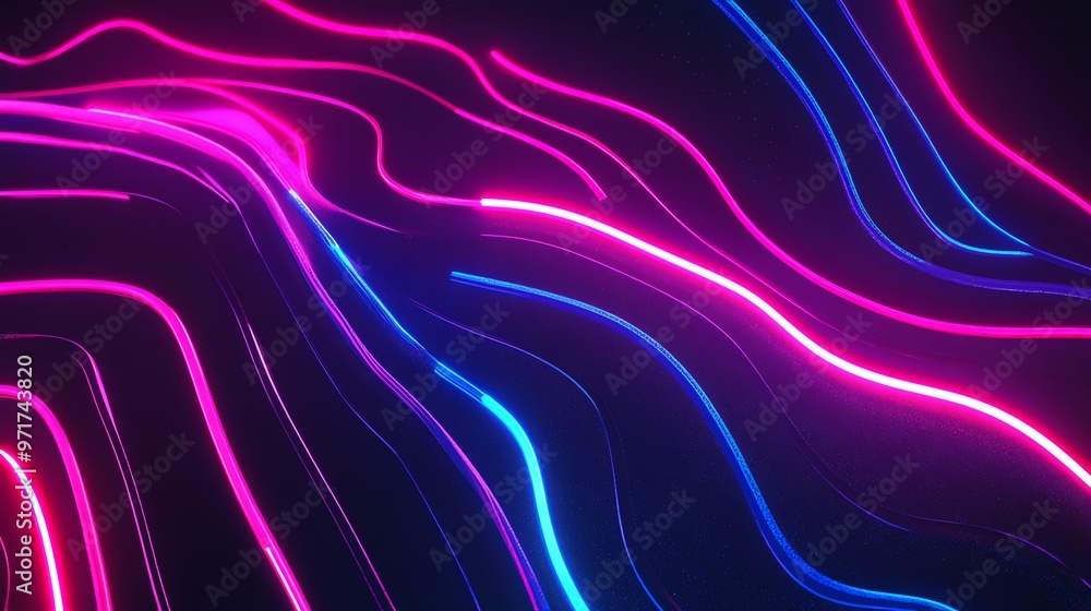 Obraz premium Abstract digital art with pink and blue neon light lines.