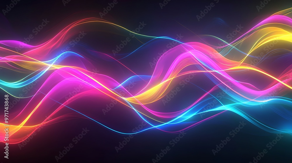 Abstract colorful wavy lines on black background. Abstract colorful wavy lines on black background.