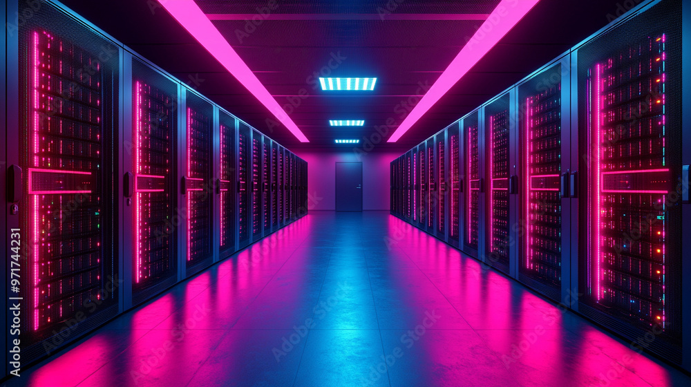 modern server racks in a high-tech data center, symbolizing network security, technology infrastructure, and efficient data management. A secure digital environment for cloud computing modern server racks in a high-tech data center, symbolizing network security, technology infrastructure, and efficient data management. A secure digital environment for cloud computing