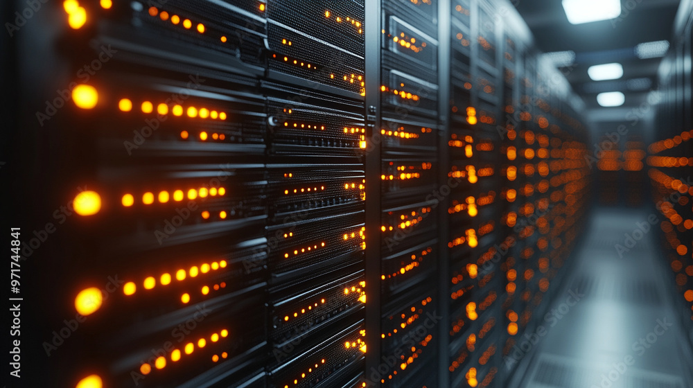 Server Rack Environment modern server racks in a high-tech data center, symbolizing network ...