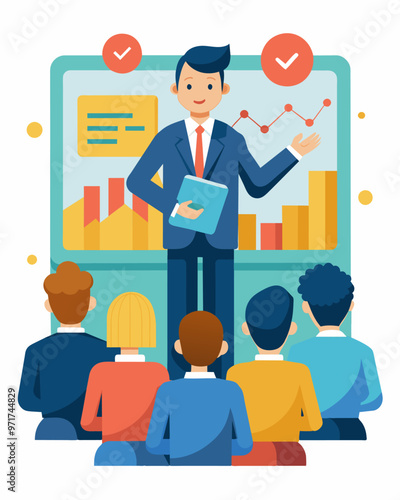 A series of seminars on stock market investing and portfolio management led by seasoned financial analysts and open to individuals of all levels of experience.. Vector illustration